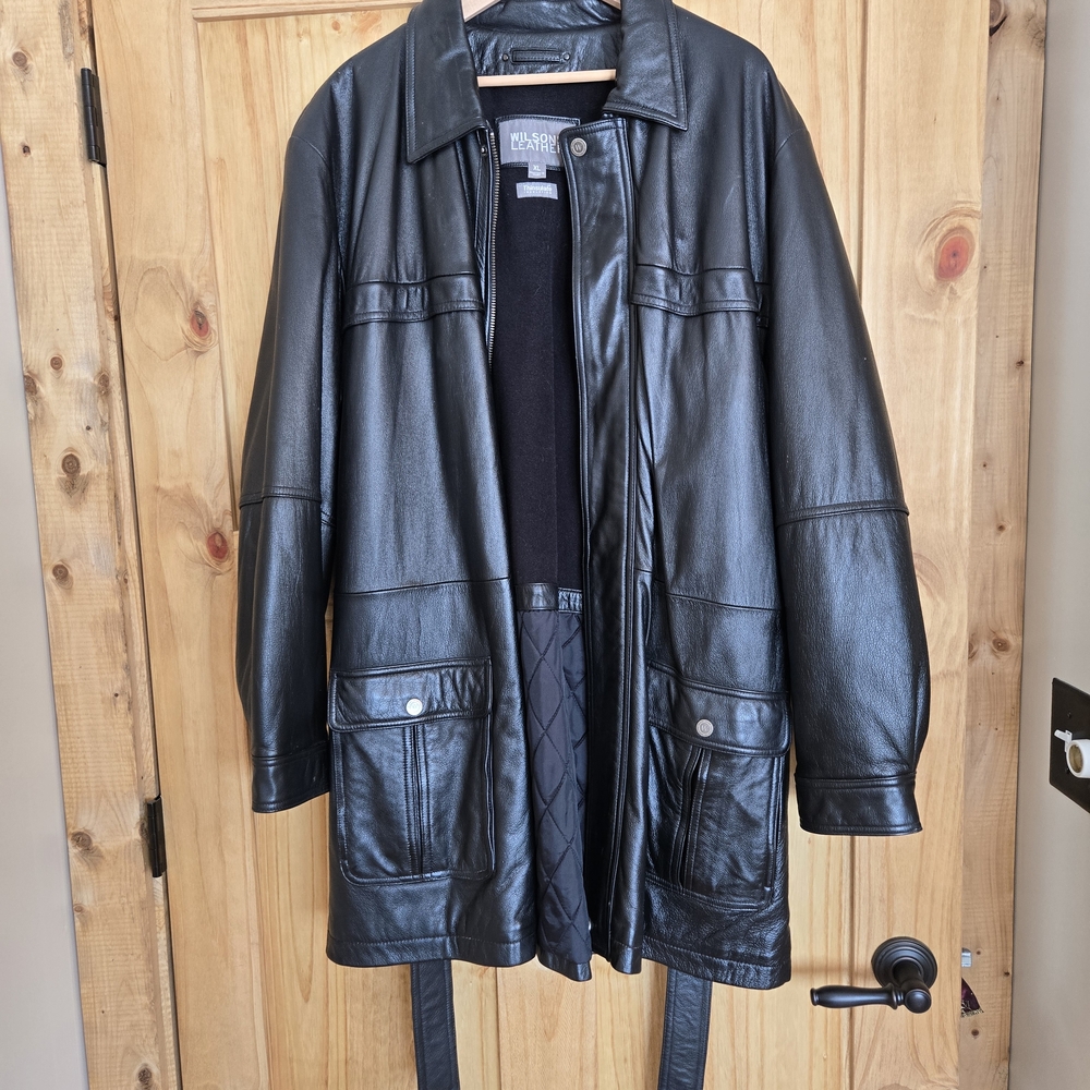 Wilsons Leather Sleek Black Trench Coat